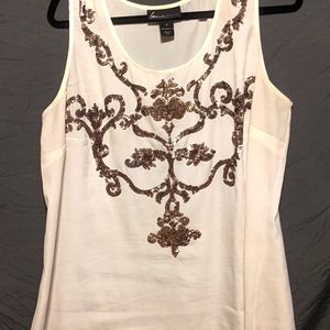 Lane Bryant cream sleeveless blouse with gold sequin embellishment